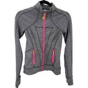 Ivivva By Lululemon Girls Grey Full Zip Jacket W/ Pink Accents Thumb Holes Sz 12